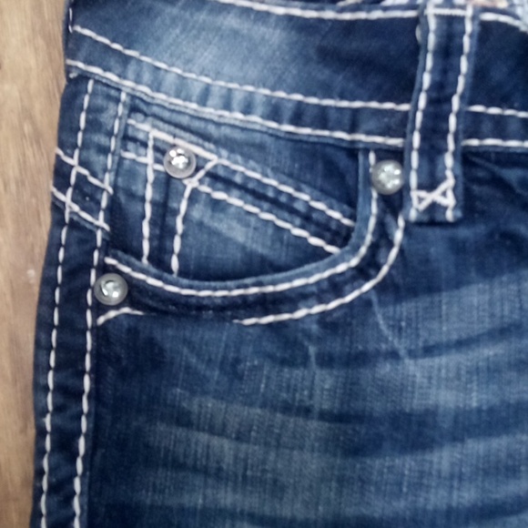 Rock Revival Blue Denim Jeans Skinny Bejeweled Rhinestones Distressed NWT - Picture 6 of 13